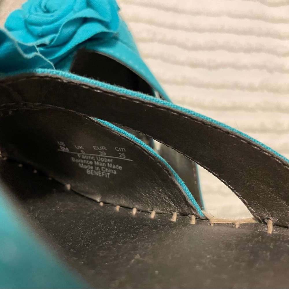 EUC Life Stride Teal Blue Wedge Espadrille Sandals Sz 8M - Picture 7 of 8
